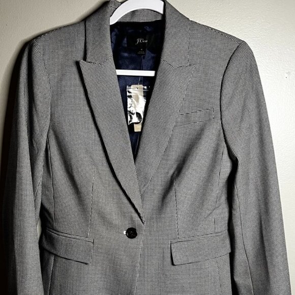 NWT J.Crew Houndstooth Peplum Back Blazer in Black Ivory Jacket Size 4 - Picture 1 of 9